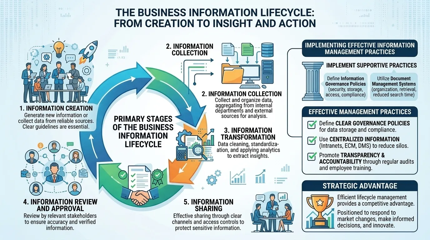 A diagram illustrating the stages of the business information lifecycle